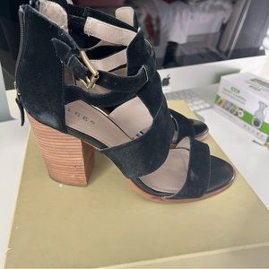 Hinge Black Suede Block Heels